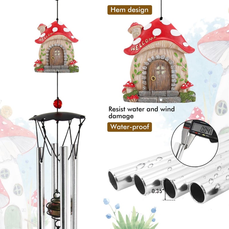 Howarmer Wind Chimes for Outside 24" Mushroom Wind Chimes Outdoor Home Patio Garden Decor Windchimes Outdoors Gift Ideas for Women Mom Grandma Sisters - Image 3